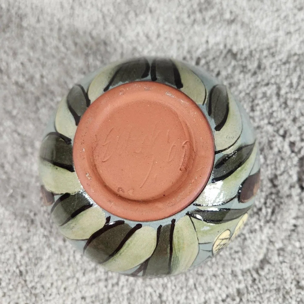 Studio Pottery‎ Dragonfly Cattail Ceramic Bowl Blue Terracotta Signed Small